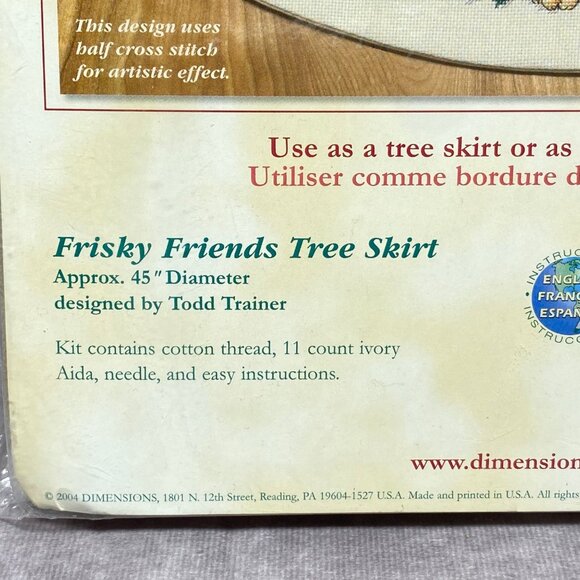 NIP Dimensions Frisky Friends Tree Skirt Cross Stitch Kit Christmas Dogs Cats - Picture 3 of 7